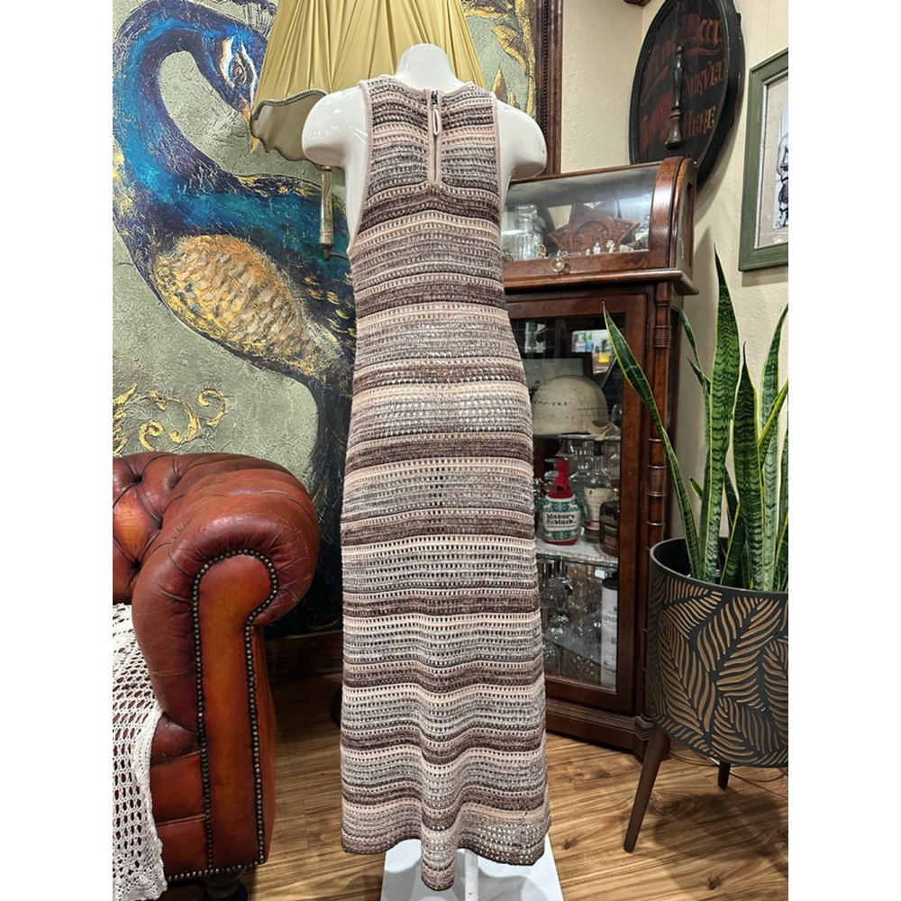 Women's by the River Brown & Beige Striped Crochet Knit Midi Dress M - Picture 8 of 12